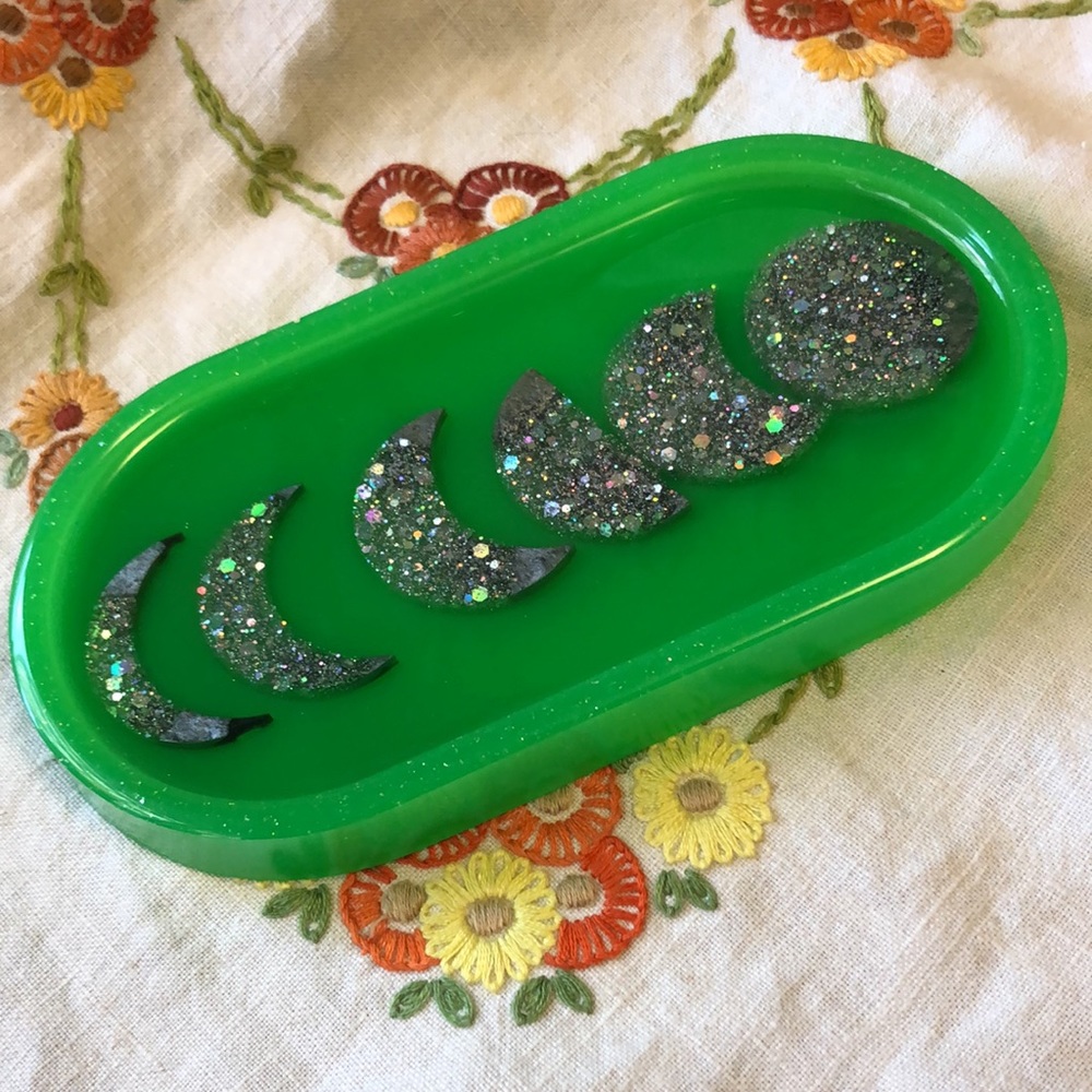 Handmade bright green lunar phase tray